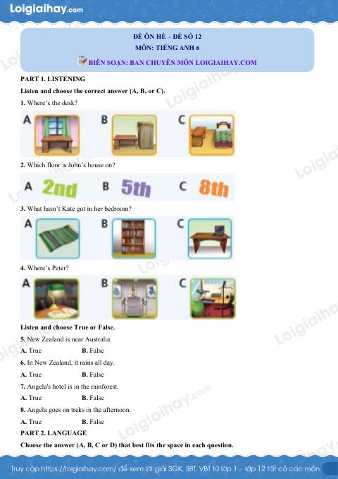 Đề ôn tập hè lớp 6 lên lớp 7 môn Tiếng Anh - Đề số 12